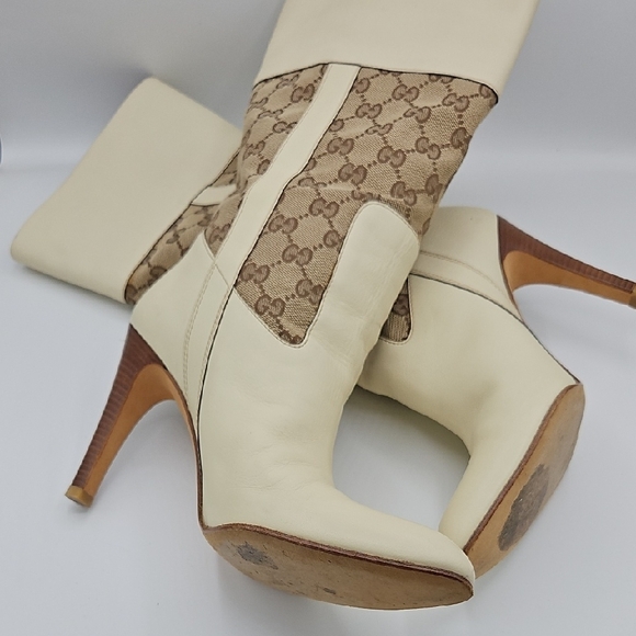 Gucci Cream and Brown Heeled Boots - Picture 9 of 17